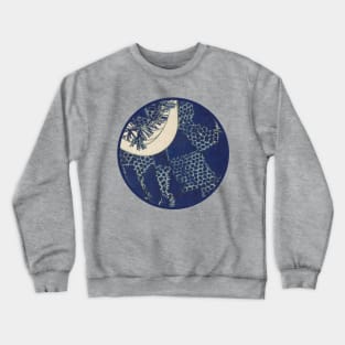 Japanese Abstract Collage Print Round Kimono+Pine. Indigo/Blue Crewneck Sweatshirt